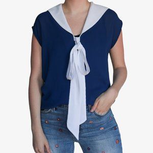 Vintage Navy Blue and White Sailor Tie Blouse